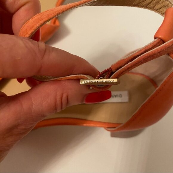 DIANE VON FURSTENBERG SANDALS BLOCK HEELS PEACH CORAL SUEDE LEATHER - Picture 9 of 13